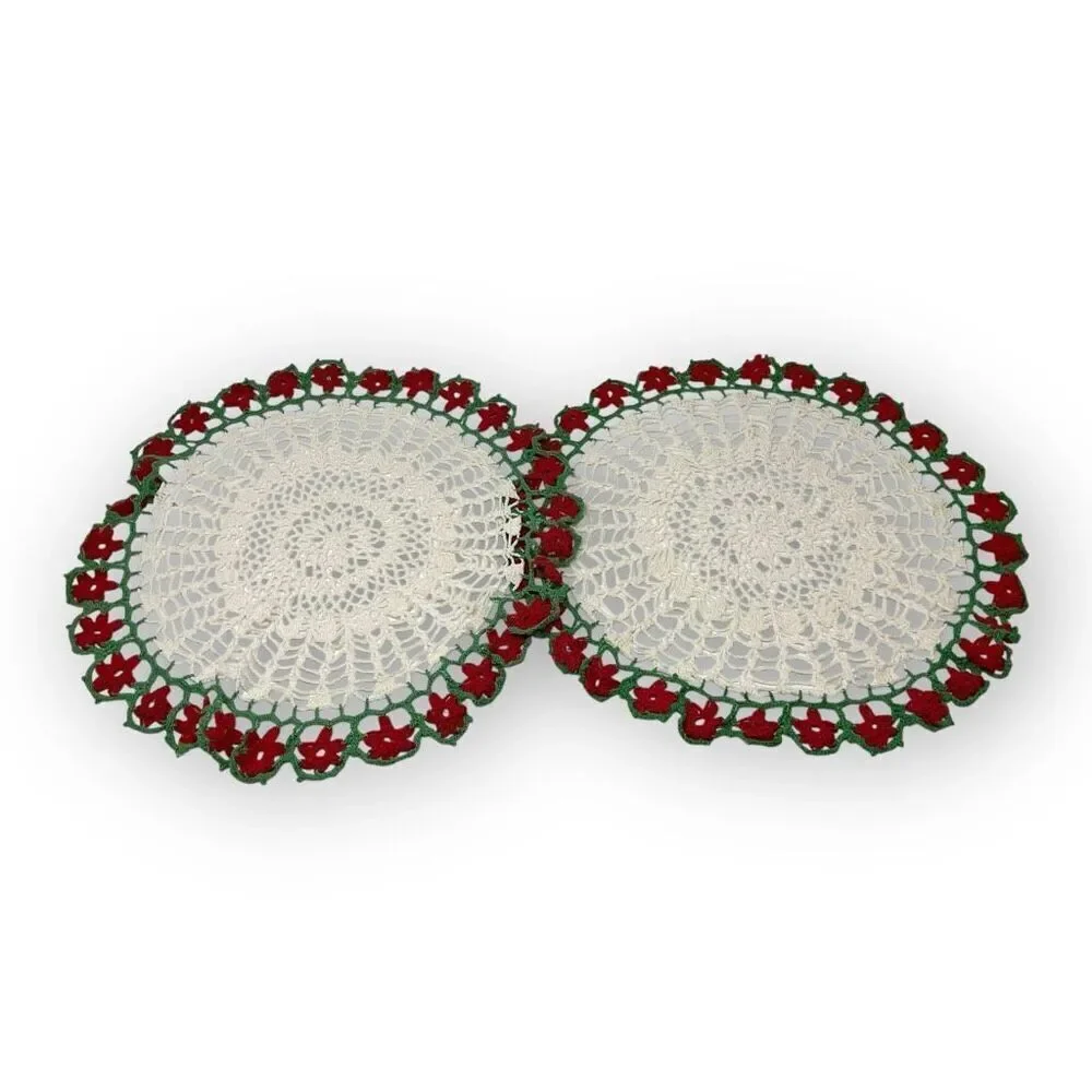 Vintage Floral Crochet Lace Round Placemat Hollow Weave Doilies Lot of 6 Flawed